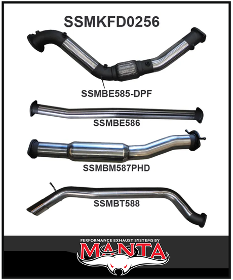 MANTA 3" TURBO BACK EXHAUST SYSTEM WITH SIDE EXIT (DPF DELETE) FITS FORD RANGER PXII PXIII 3.2L TD 10/2016-2022 - NO CAT/PIPE ONLY (MKFD0274T)