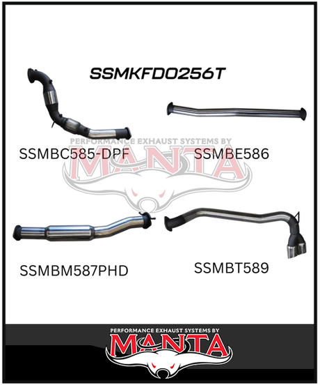 MANTA 3" TURBO BACK EXHAUST SYSTEM WITH SIDE EXIT (DPF DELETE) FITS FORD RANGER PXII PXIII 3.2L TD 10/2016-2022 - NO CAT/PIPE ONLY (MKFD0274T)