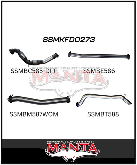 MANTA 3" TURBO BACK EXHAUST SYSTEM WITH SIDE EXIT (DPF DELETE) FITS FORD RANGER PXII PXIII 3.2L TD 10/2016-2022 - NO CAT/PIPE ONLY (MKFD0274T)