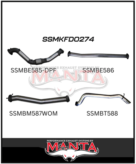 MANTA 3" TURBO BACK EXHAUST SYSTEM WITH SIDE EXIT (DPF DELETE) FITS FORD RANGER PXII PXIII 3.2L TD 10/2016-2022 - NO CAT/PIPE ONLY (MKFD0274T)