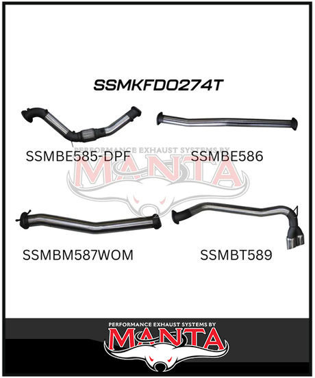 MANTA 3" TURBO BACK EXHAUST SYSTEM WITH SIDE EXIT (DPF DELETE) FITS FORD RANGER PXII PXIII 3.2L TD 10/2016-2022 - NO CAT/PIPE ONLY (MKFD0274T)
