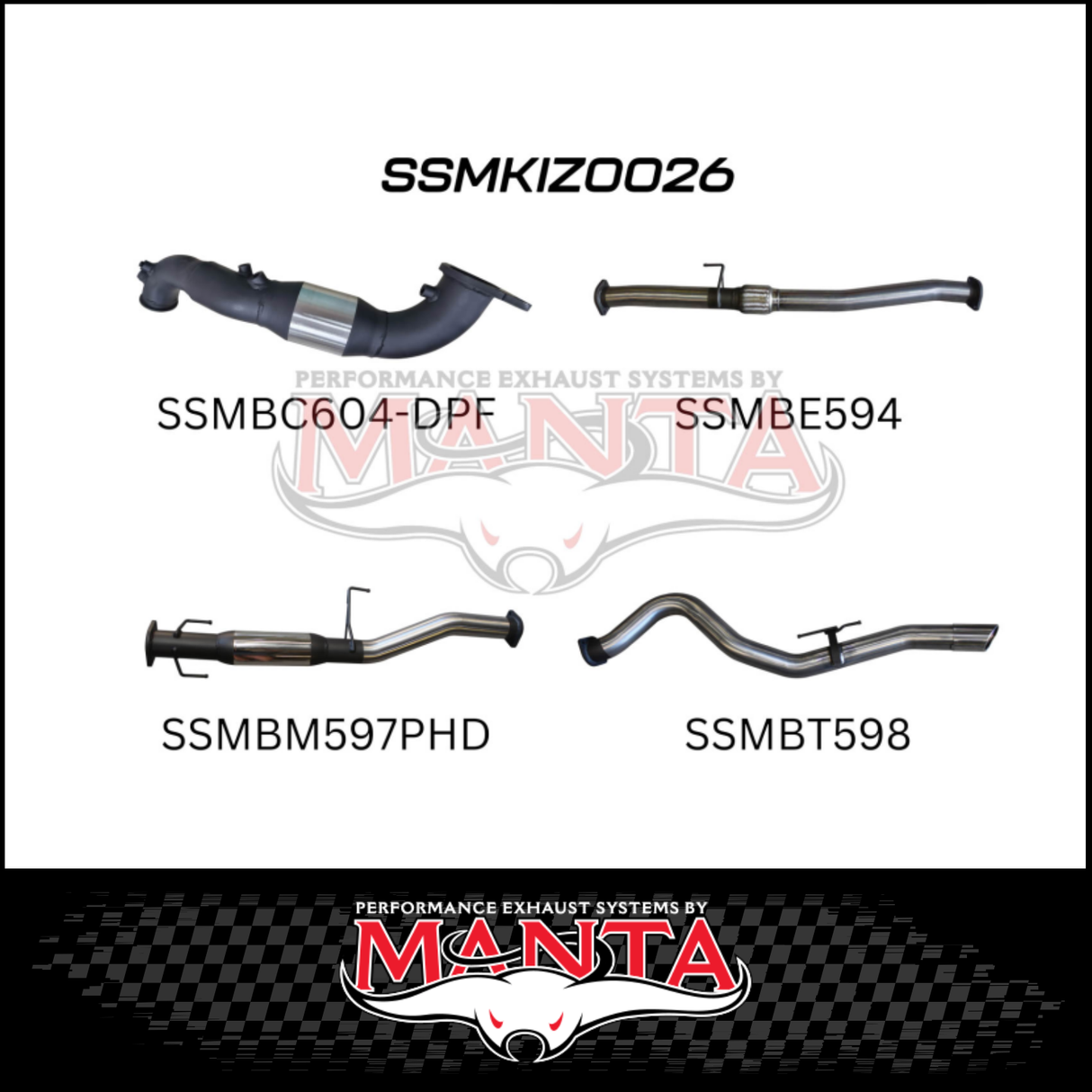 MANTA 3" TURBO BACK EXHAUST SYSTEM (DPF DELETE) FITS ISUZU D-MAX TF 3.0L TD 4CYL 2016-6/2020 - CAT/HOTDOG (MKIZ0026)