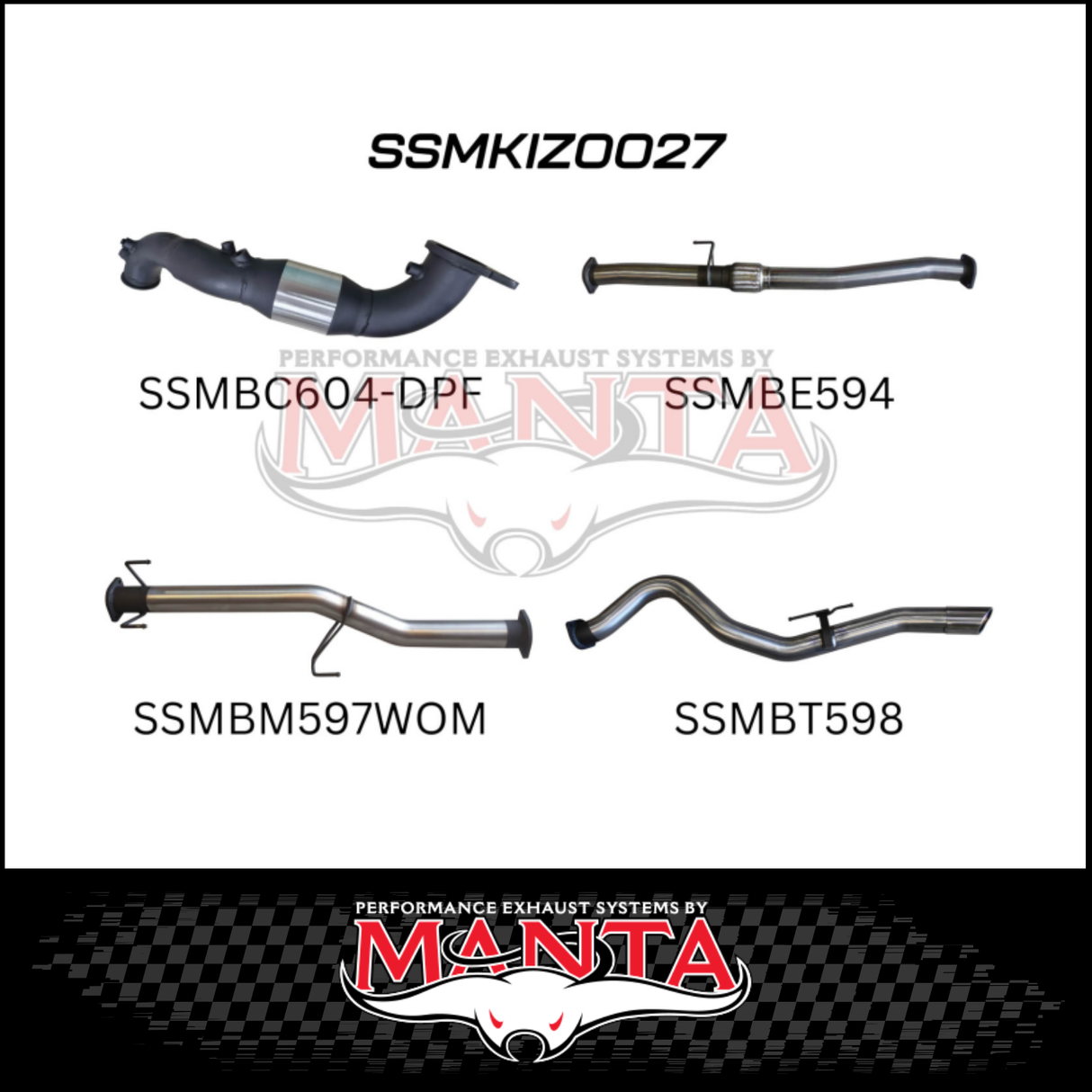 MANTA 3" TURBO BACK EXHAUST SYSTEM (DPF DELETE) FITS ISUZU D-MAX TF 3.0L TD 4CYL 2016-6/2020 - CAT/HOTDOG (MKIZ0026)