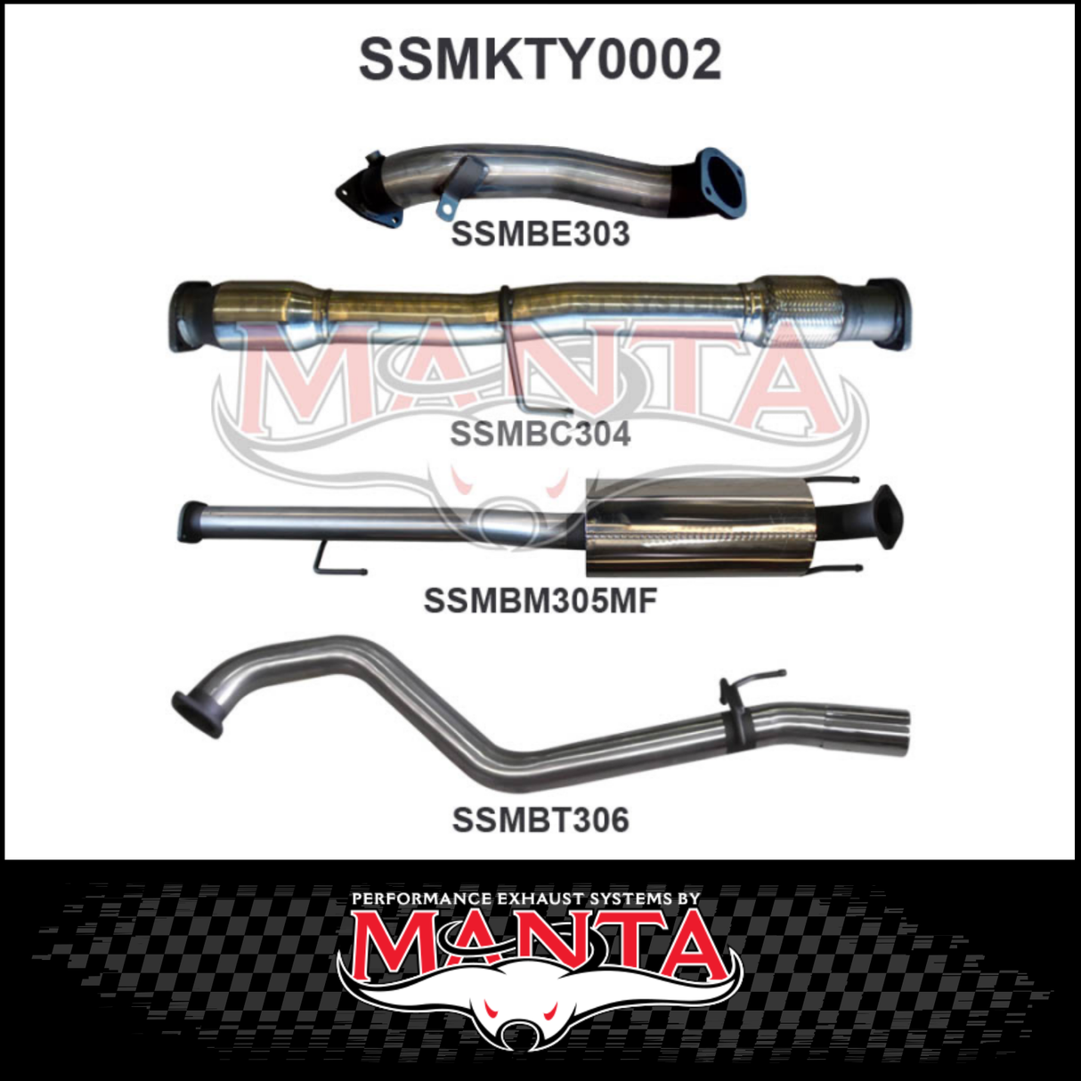 MANTA 3" STAINLESS STEEL TURBO BACK EXHAUST SYSTEM FITS TOYOTA HILUX KUN26R N70 3.0L 4CYL 2005-2015 - NO CAT/MUFFLER (SSMKTY0003)