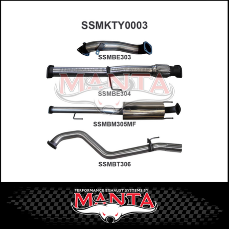 MANTA 3" STAINLESS STEEL TURBO BACK EXHAUST SYSTEM FITS TOYOTA HILUX KUN26R N70 3.0L 4CYL 2005-2015 - NO CAT/MUFFLER (SSMKTY0003)