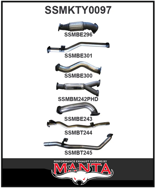 MANTA 3" TWIN TURBO BACK EXHAUST SYSTEM FITS TOYOTA LANDCRUISER VDJ79R 4.5L V8 DUAL CAB 2012-2016 - CAT/NO MUFFLER (SSMKTY0120)