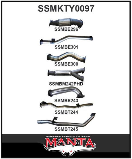 MANTA 3" TWIN TURBO BACK EXHAUST SYSTEM FITS TOYOTA LANDCRUISER VDJ79R 4.5L V8 DUAL CAB 2012-2016 - CAT/NO MUFFLER (SSMKTY0120)