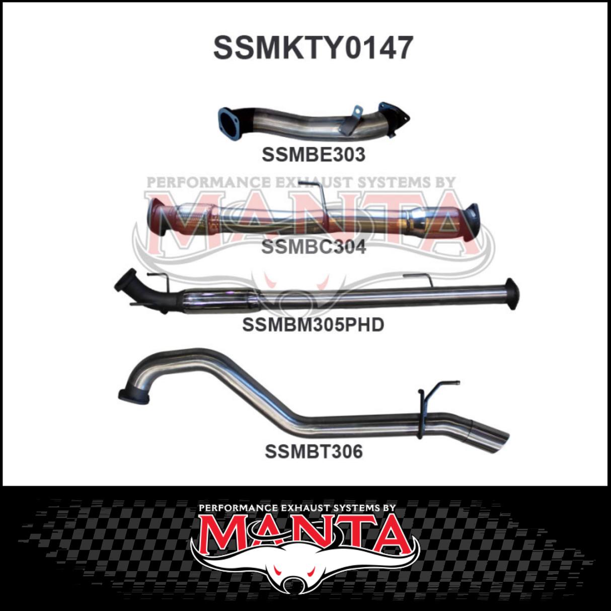 MANTA 3" STAINLESS STEEL TURBO BACK EXHAUST SYSTEM FITS TOYOTA HILUX KUN26R N70 3.0L 4CYL 2005-2015 - NO CAT/MUFFLER (SSMKTY0003)