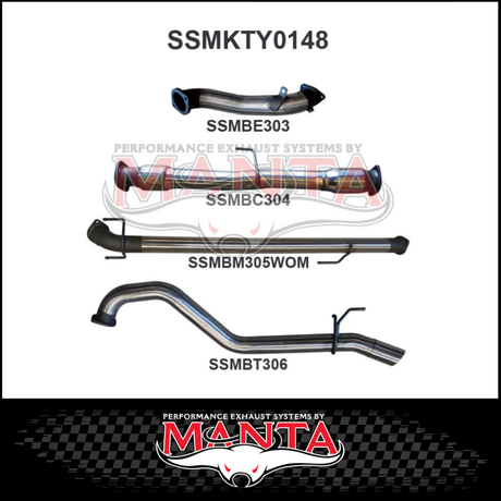 MANTA 3" STAINLESS STEEL TURBO BACK EXHAUST SYSTEM FITS TOYOTA HILUX KUN26R N70 3.0L 4CYL 2005-2015 - NO CAT/MUFFLER (SSMKTY0003)