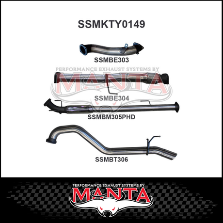 MANTA 3" STAINLESS STEEL TURBO BACK EXHAUST SYSTEM FITS TOYOTA HILUX KUN26R N70 3.0L 4CYL 2005-2015 - NO CAT/MUFFLER (SSMKTY0003)