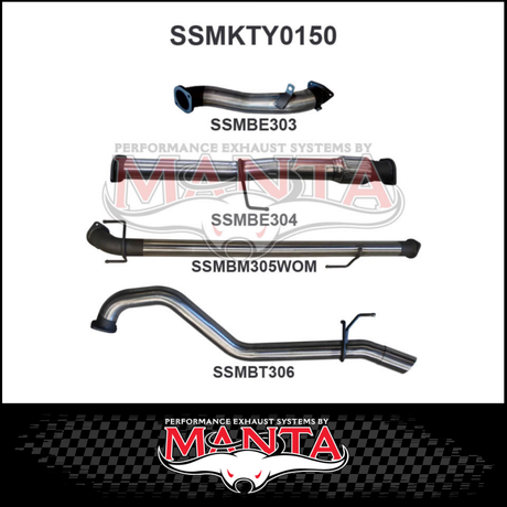 MANTA 3" STAINLESS STEEL TURBO BACK EXHAUST SYSTEM FITS TOYOTA HILUX KUN26R N70 3.0L 4CYL 2005-2015 - NO CAT/MUFFLER (SSMKTY0003)