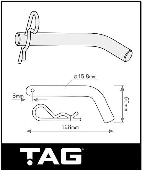HITCH PIN TO SUIT CLASS 4 TOWBAR - INCLUDES R-CLIP (UNT080BLIS)